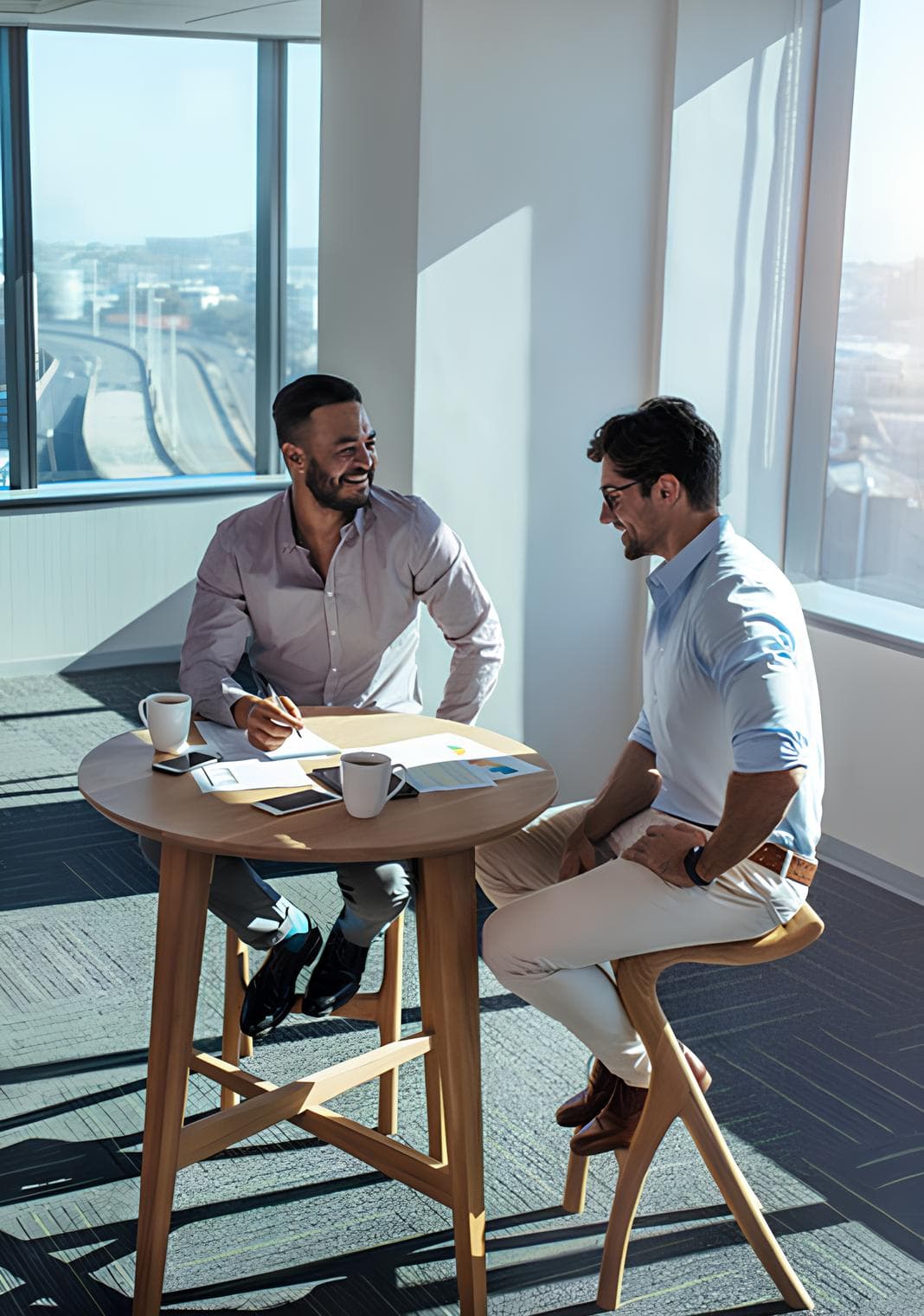 Two men meeting at a table